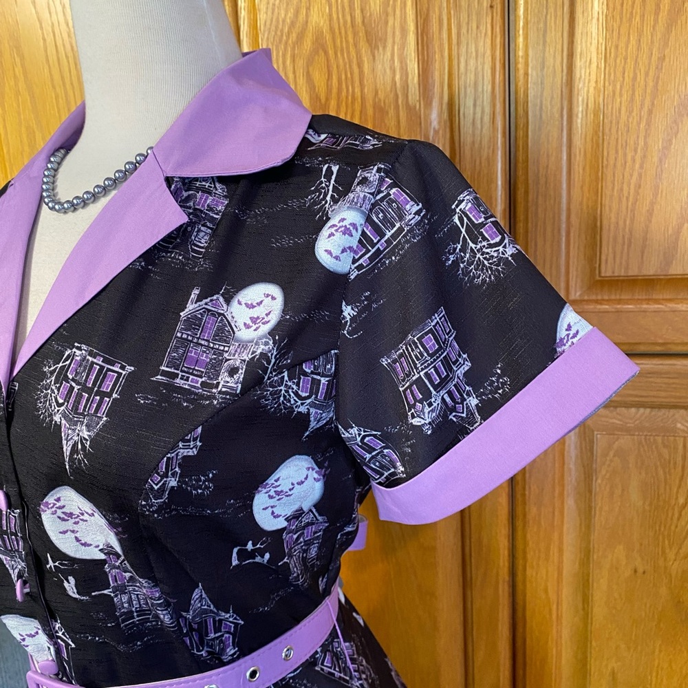 π HAUNTED HOUSE HALLOWEEN PINUP SWING DISNEY HOUSEWIFE DRESS NWT - Picture 9 of 11
